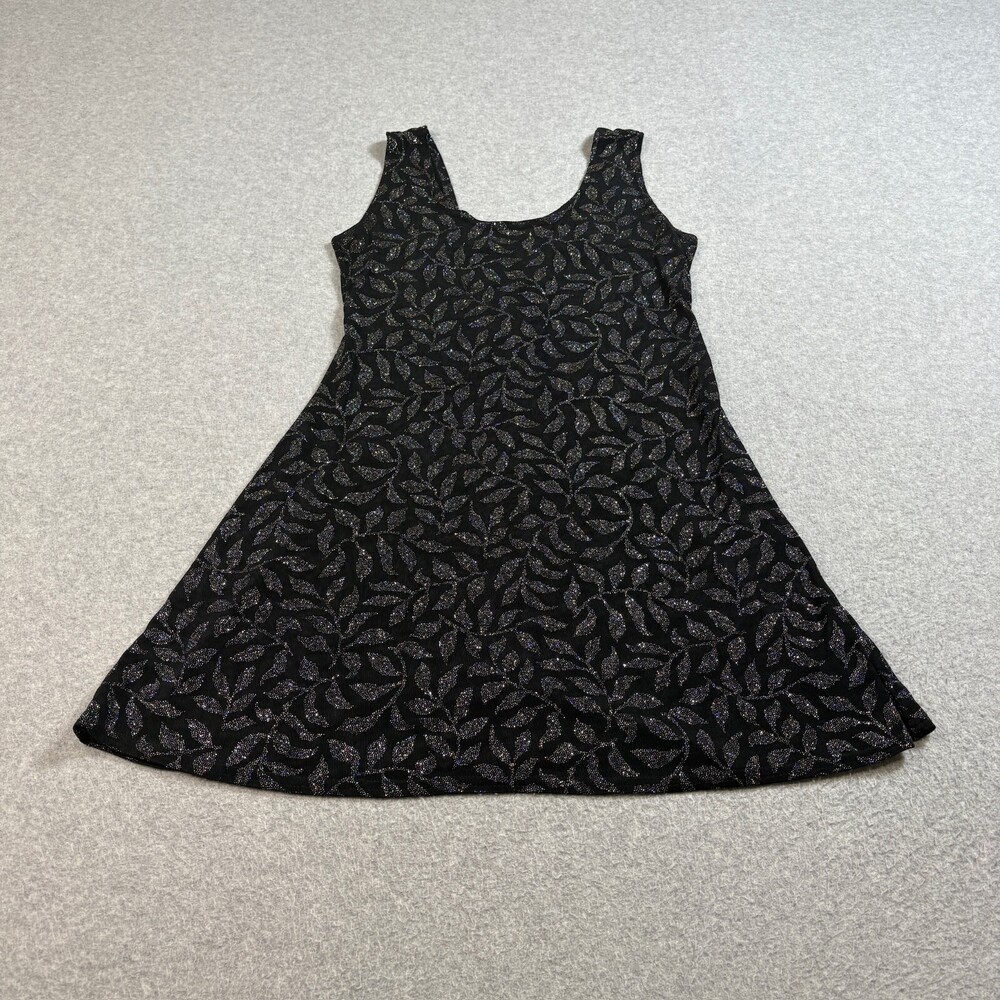 Vintage All That Jazz Dress Woman M Black Glitter Floral Slinky Whimsy Goth Y2K